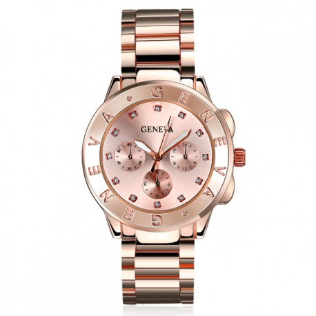 Reloj Moda Brillante Acero Inoxidable Oro Rosa
