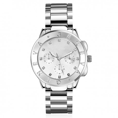 Reloj Moda Brillante Acero Inoxidable Plata